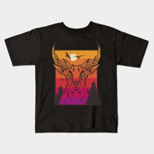 Cool deer sunset in the forest Kids T-Shirt